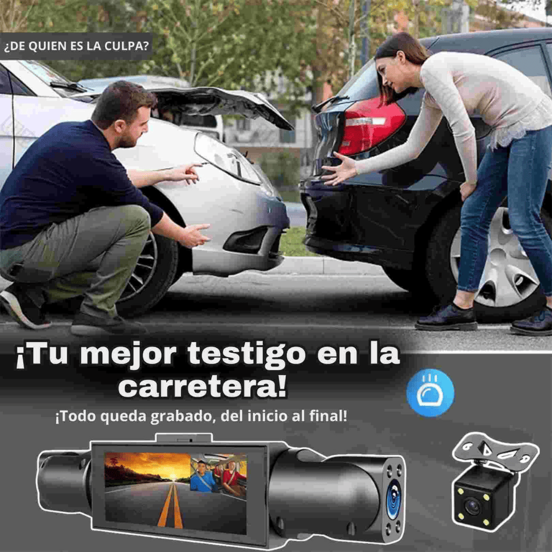 Cámara de Seguridad para Auto 3 en 1 Grabación Frontal, Interior y Trasera en HD