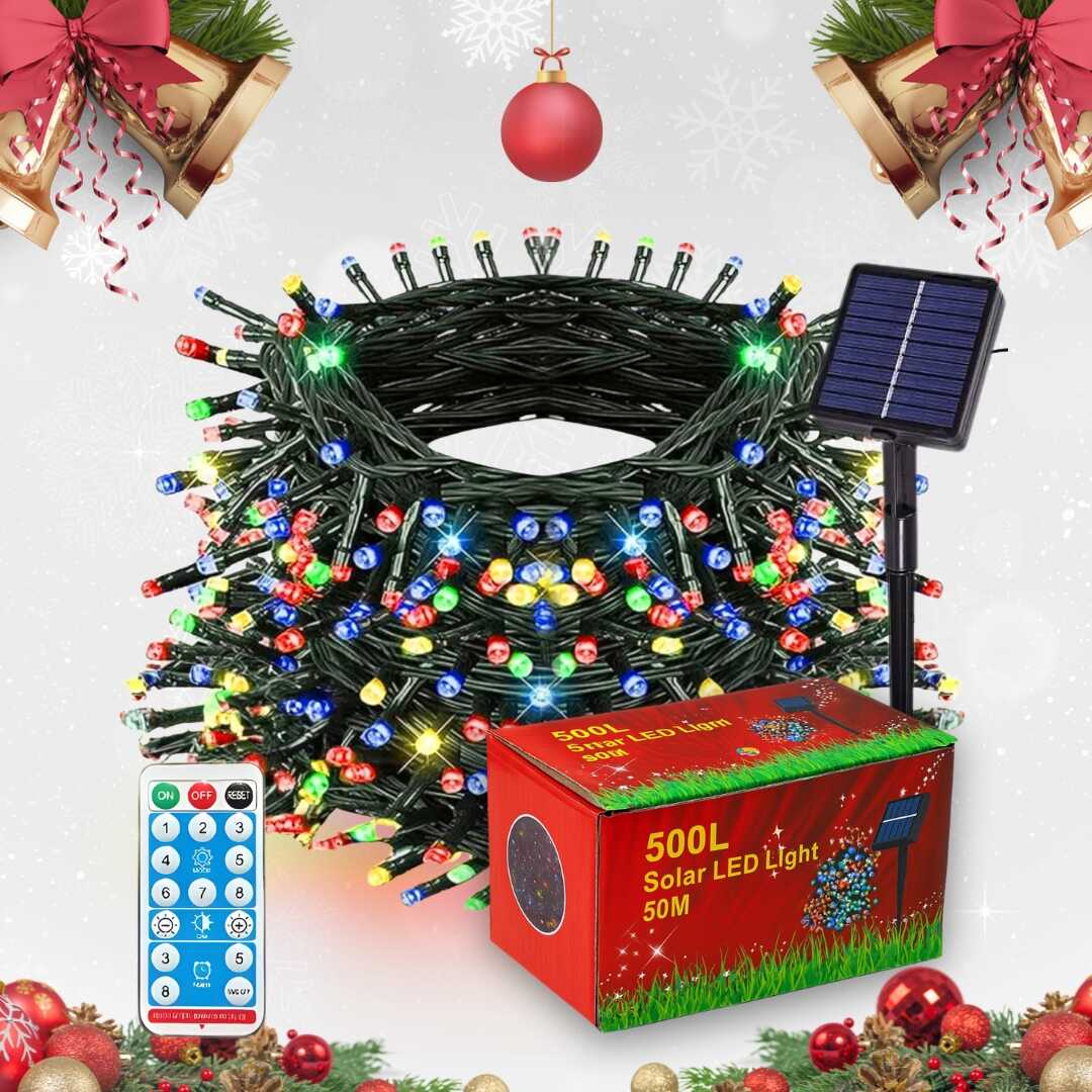 Luces Navideñas Coloridas con Panel Solar 50 metros