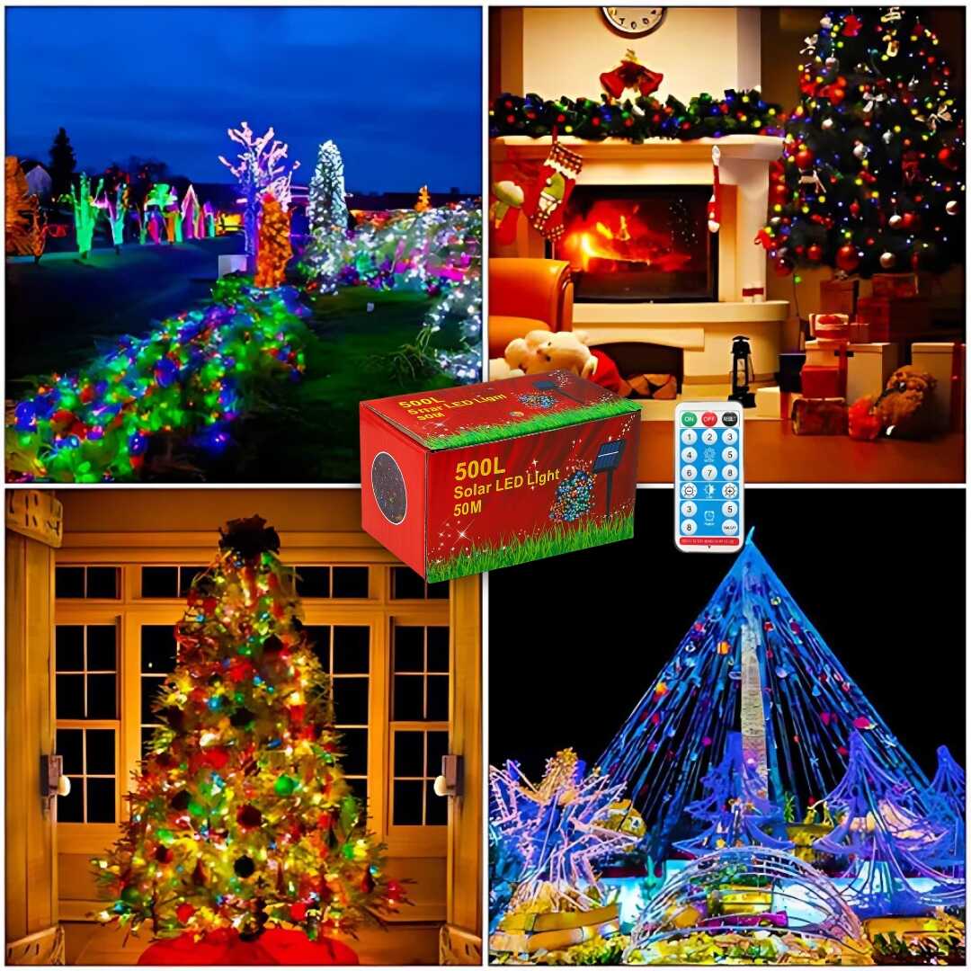 Luces Navideñas Coloridas con Panel Solar 50 metros