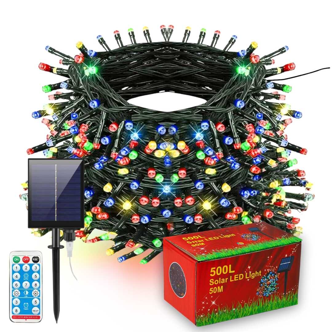 Luces Navideñas Coloridas con Panel Solar 50 metros