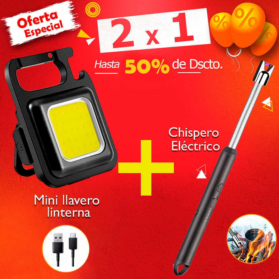 2 X 1 Mini Linterna Multifuncional + Chispero Eléctrico Recargable